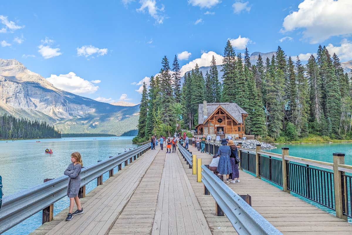 The bridge to the Emerald Lake Lodge at Emerald Lake in Yoho National Park