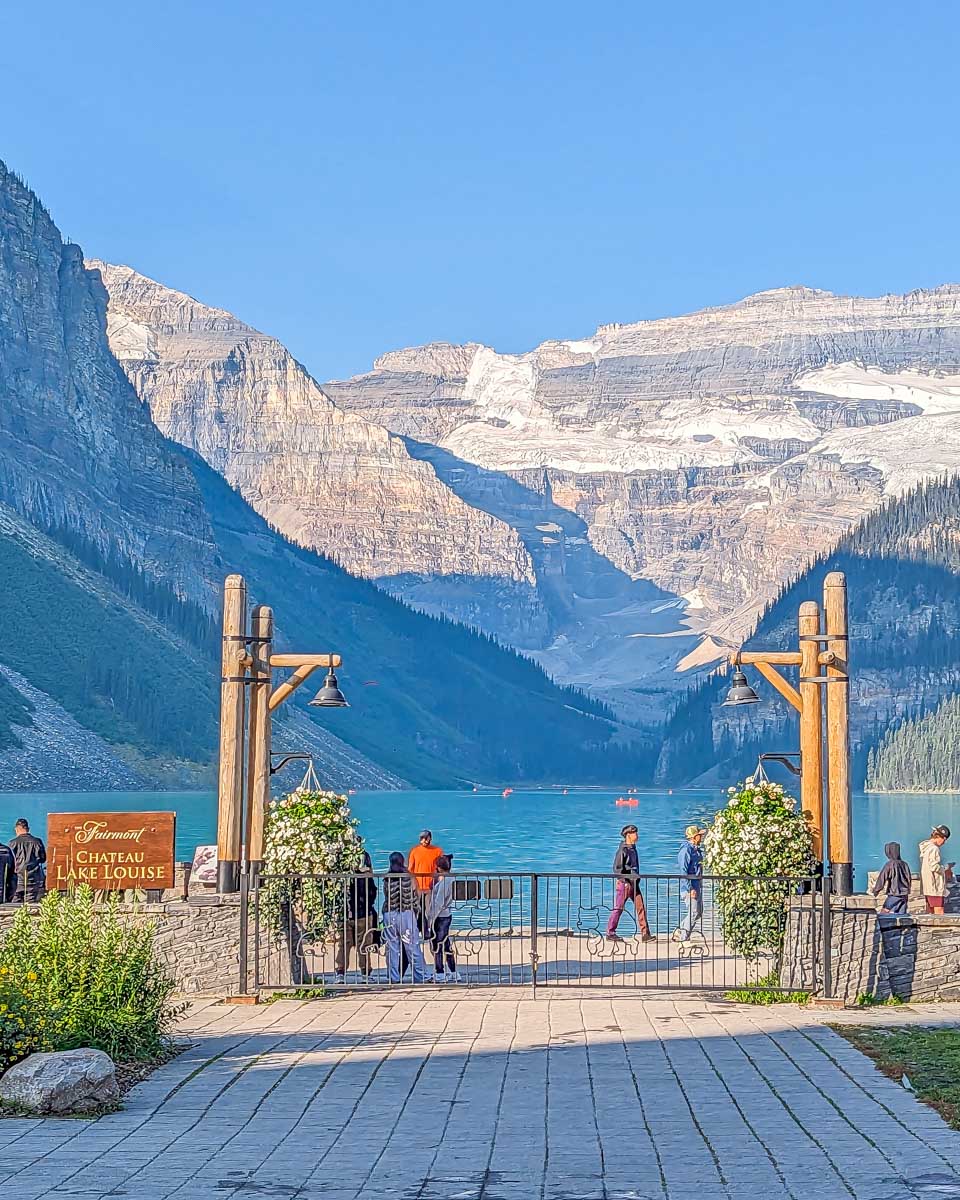 Views looking out at Lake Louise from the Fairmont