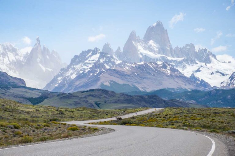 Windy road leads into El Chalten, Argentina