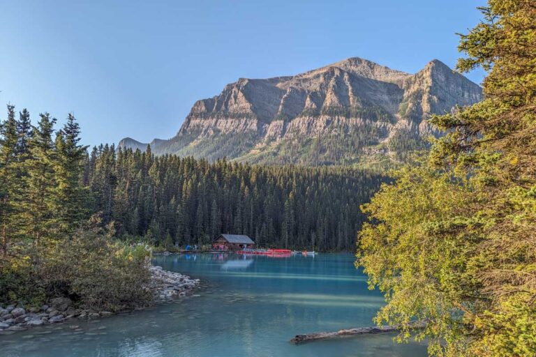 lake Louise boathouse with magnificent mountain views