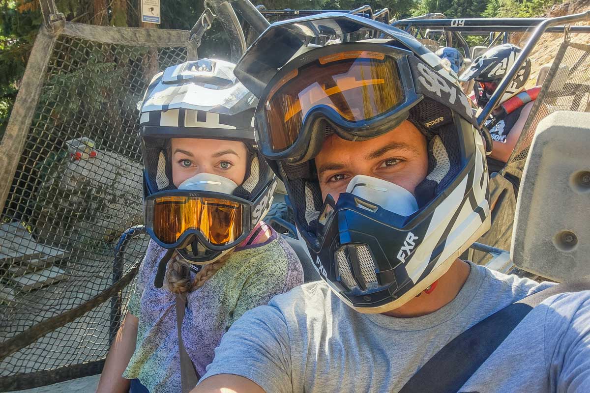 Daniel and Bailey take a selfie while ATVing in Cancun