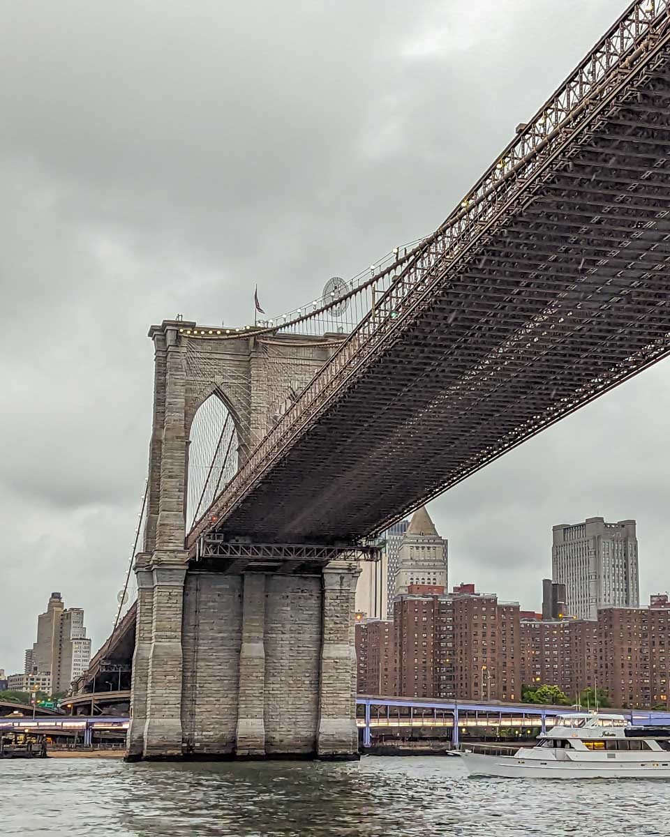 The Brooklyne Bridge as seen from a dinner cruise in New York City