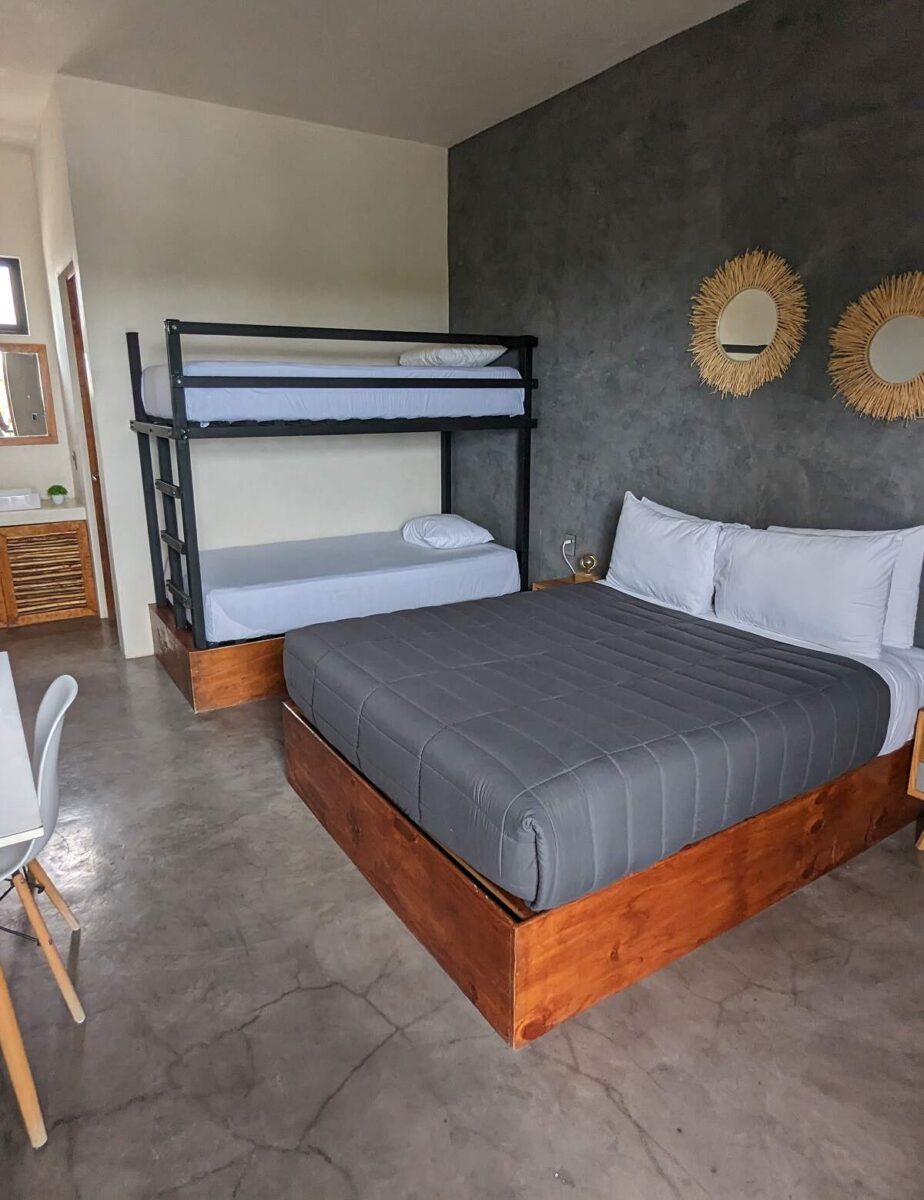 the inside of the deluxe room at Che Hostel, Bacalar