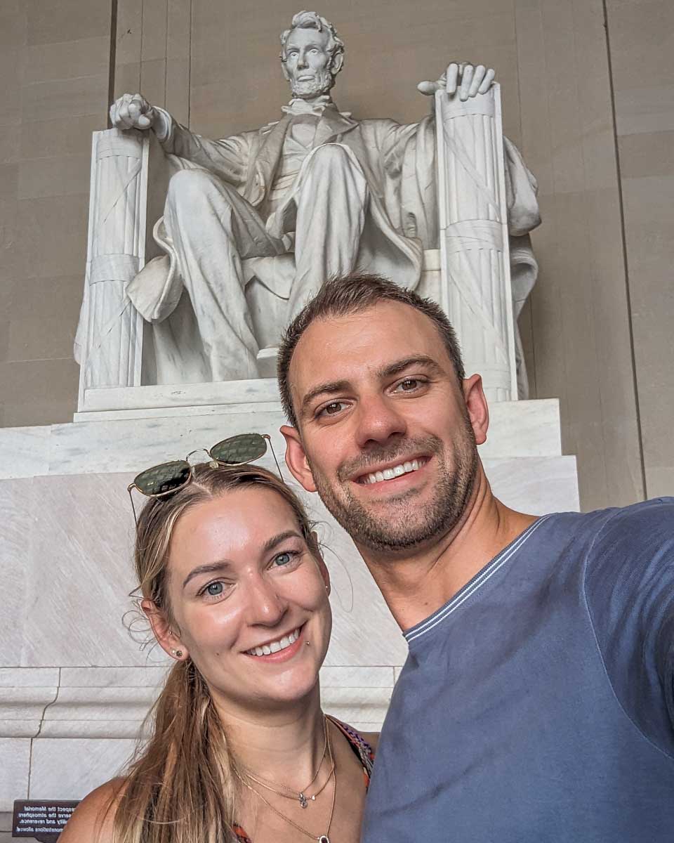 Bailey and Daniel Take a selfie with the Lincoln Memorial in Washington Dc