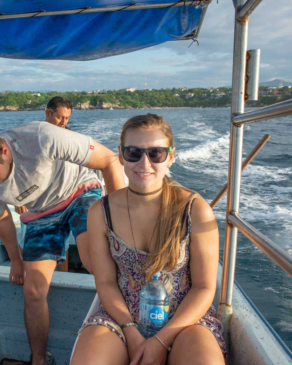 Bailey on our dolphin watching boat as we head out to sea in search of marine life