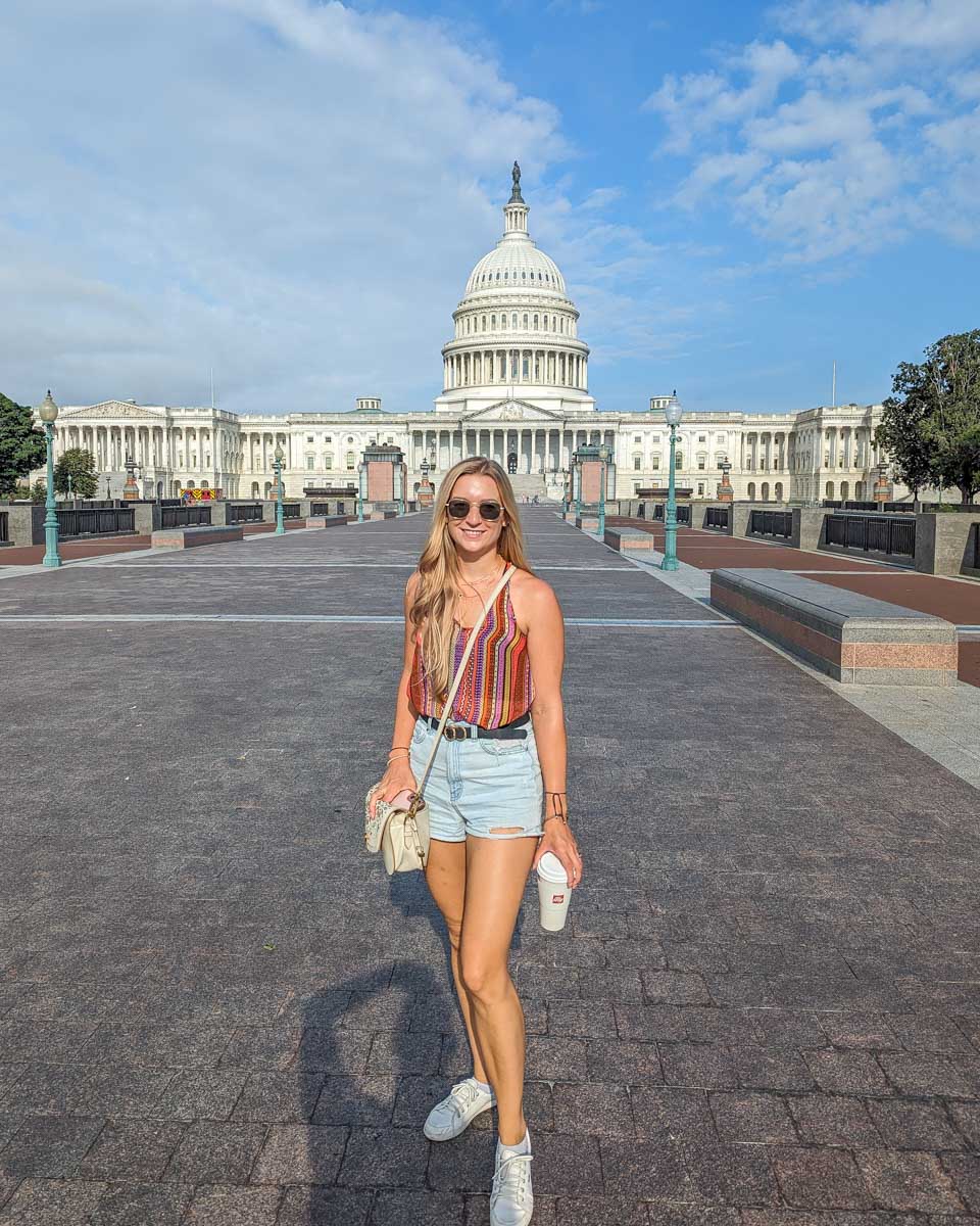 Bailey out the front of The Capital Building in Washington DC on a tour from New York City