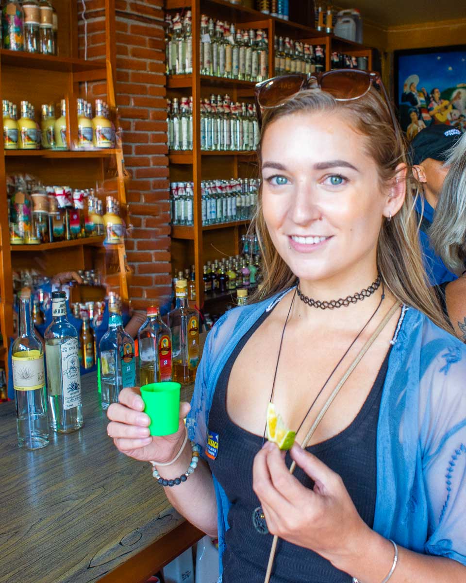Bailey tasting Mezcal in Puerto Escondido, Mexico