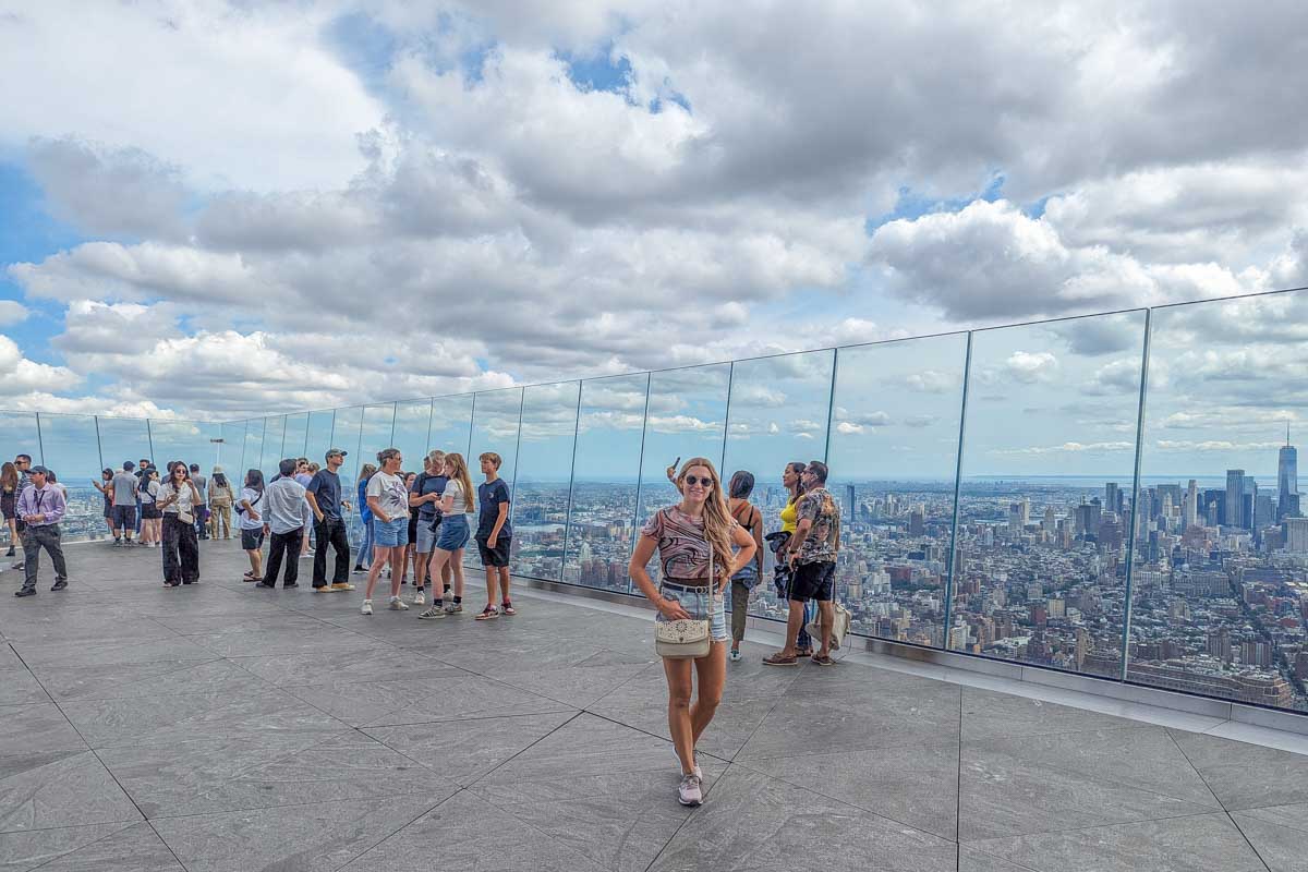Bailey walks the edge of the Edge NYC outdoor observation deck