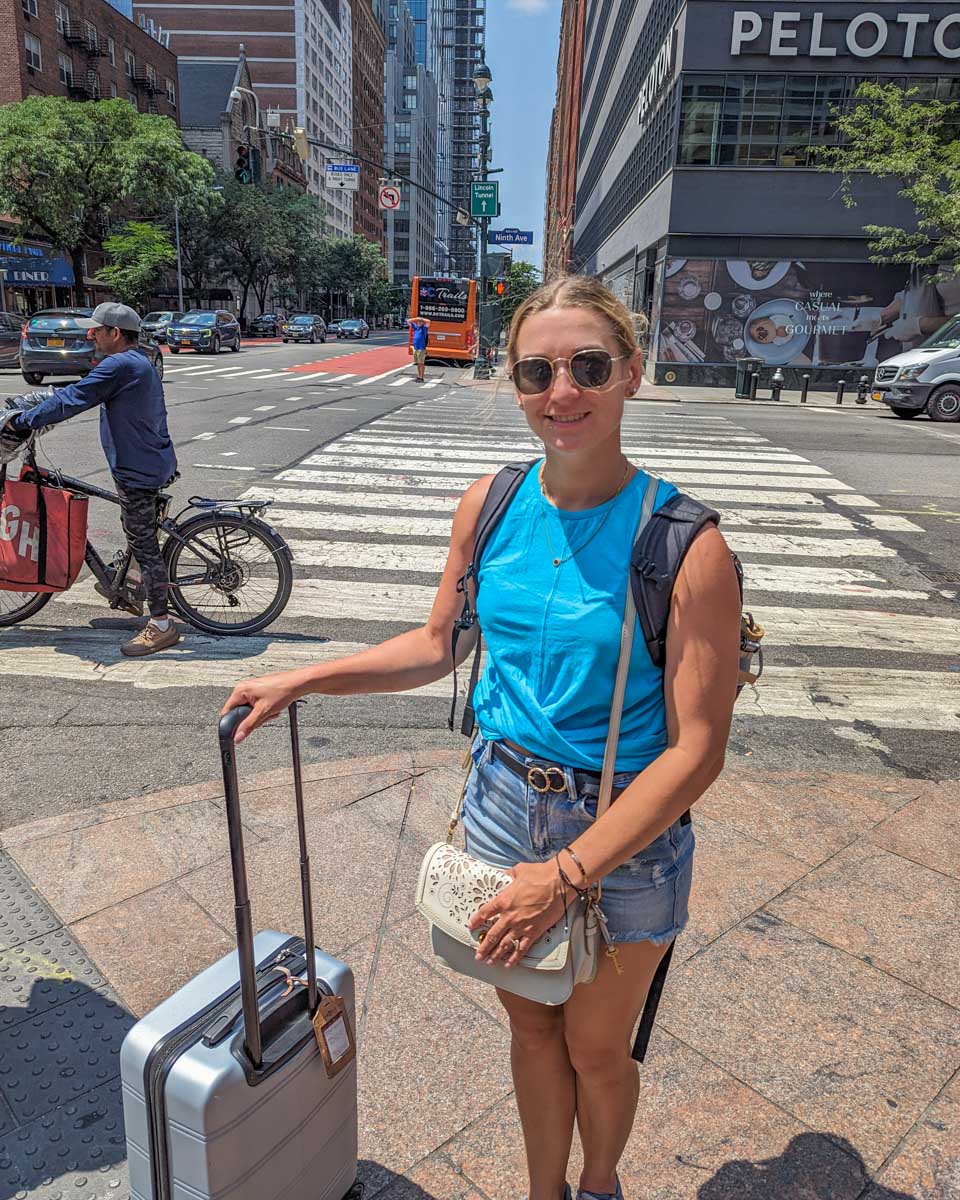 Bailey with her luggage in New york City