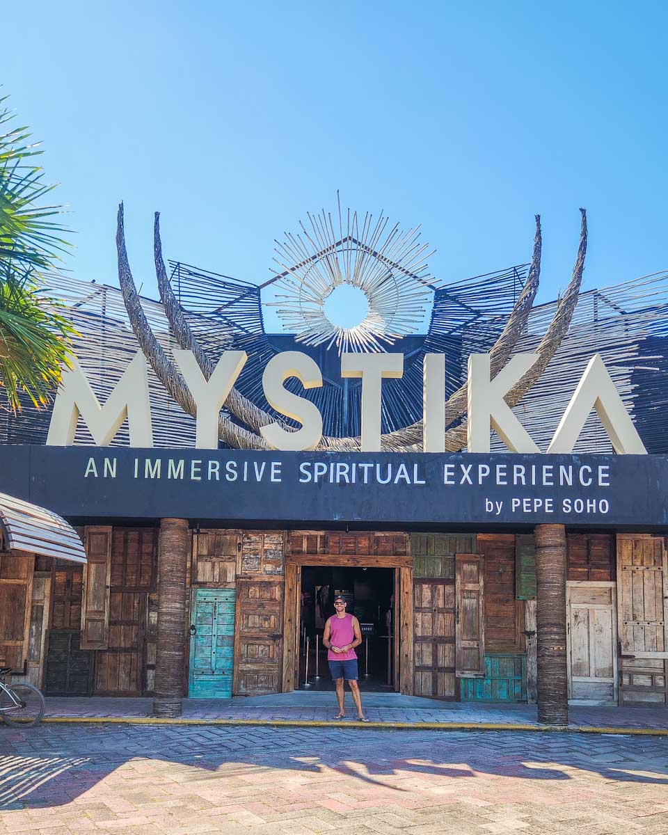 Daniel at the entrance to Mystika Immersive, Tulum