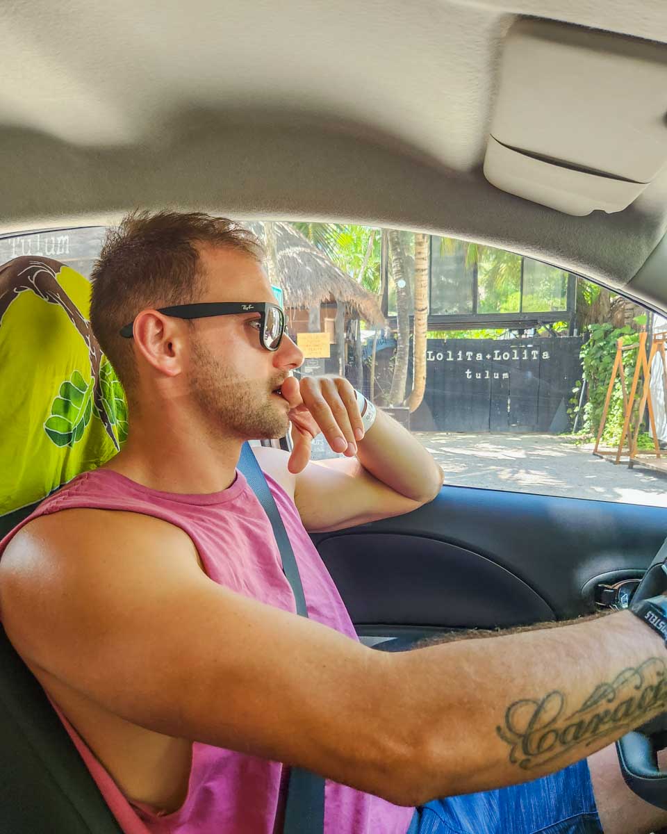 Daniel drives through traffic in Puerto Vallarta, Mexico
