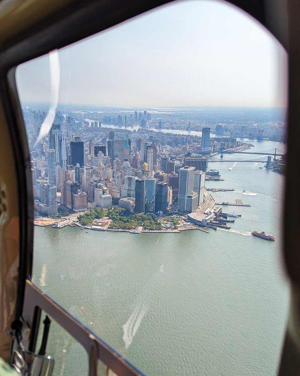 Manhattan from the window of a helicopter in New York City