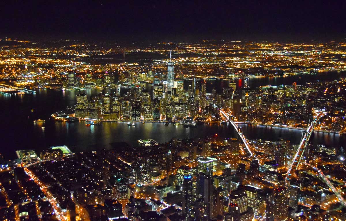 New York City at night from a helicopter