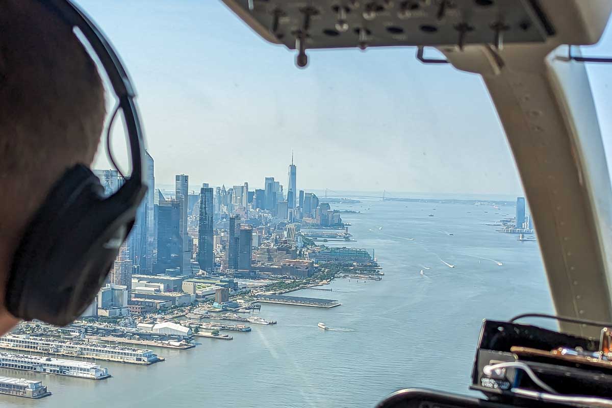 The pilots view on a scenic helicopter flight in NYC