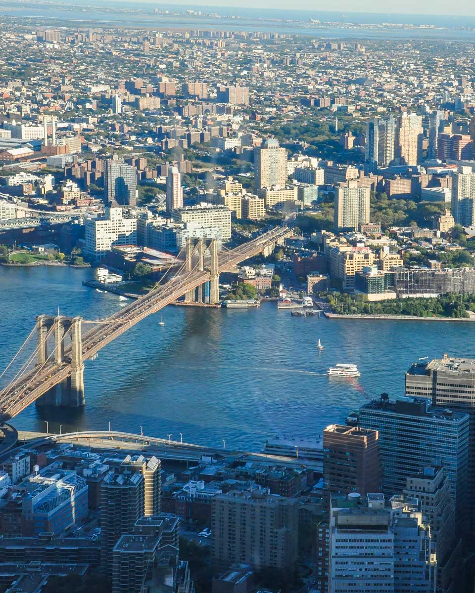 Views of the river and bridge in NYC from the One World Observatory