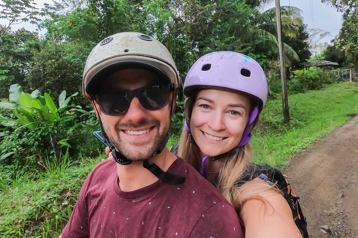 Daniel and Bailey take a selfie on an ATV in Tulum, Mexico