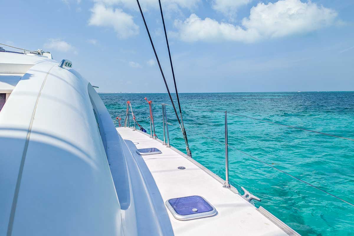 Epic views of the crystal clear waters from our Tulum, Mexico catamaran cruise