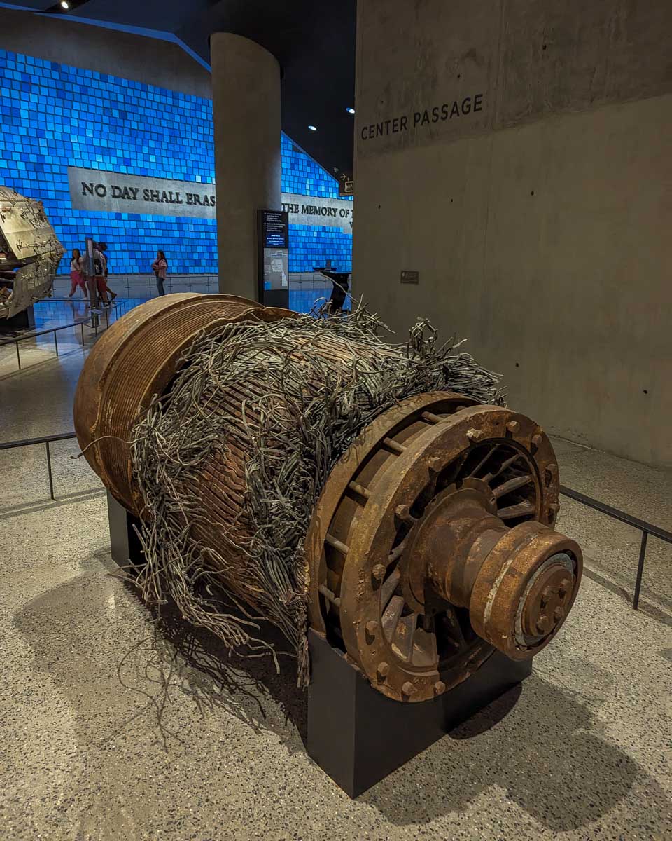 Part that got destroyed during the World Trade Center attack on 911 inside the 911 Museum in New York City