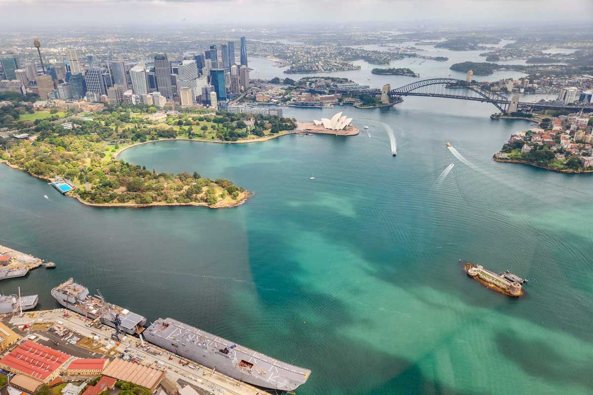Sydney Harbour as seen from a helicopter tour in Sydney