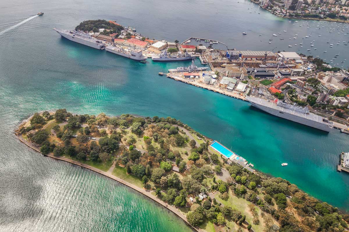 Sydney Harbour coastline as seen from a scenic flight