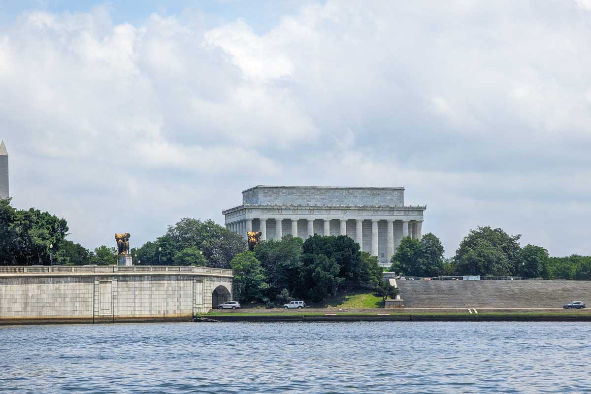 The Lincoln Memorial as seen from the Potomac River on a cruise in Washington DC