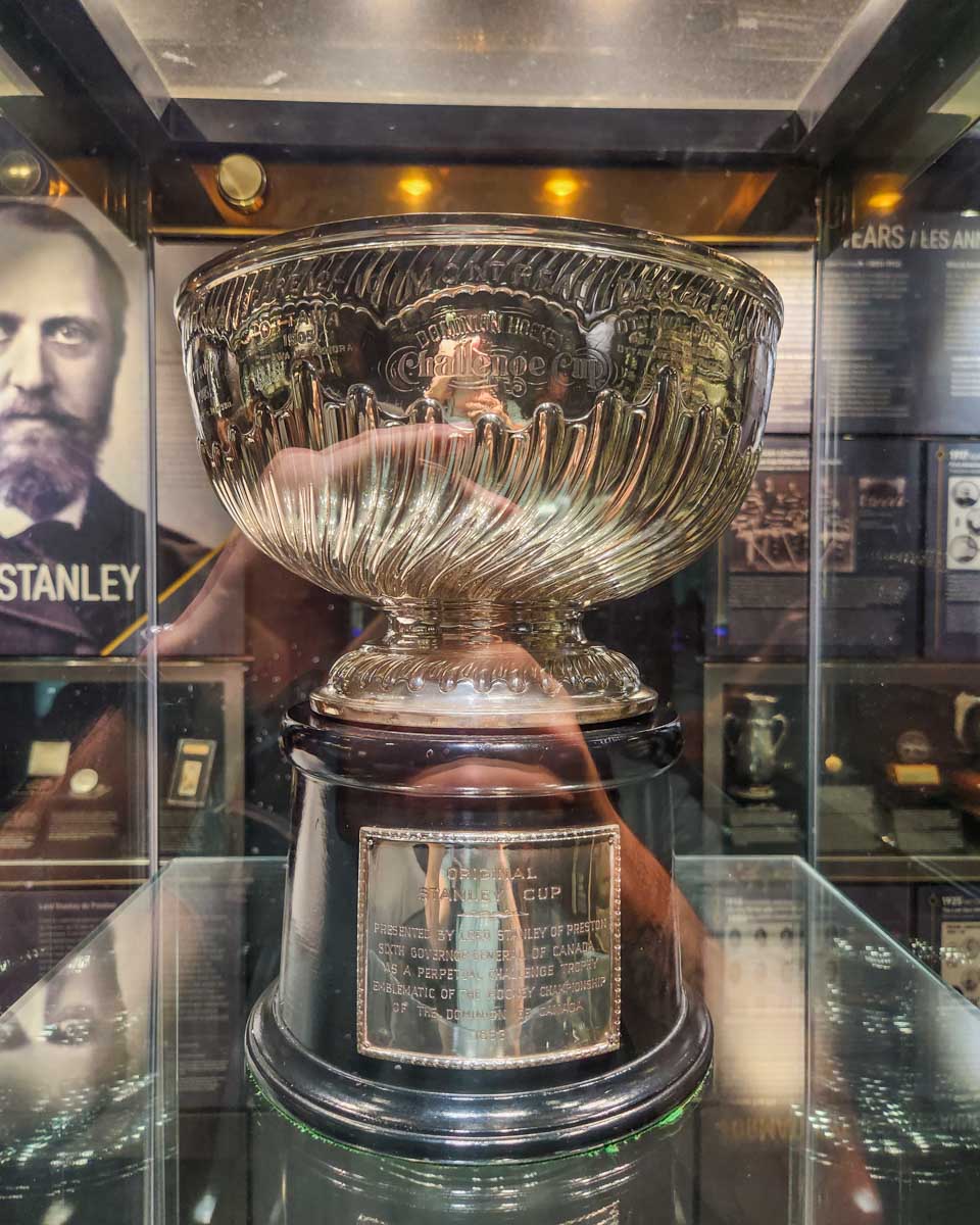 The original Stanley Cup in Lord Stanley’s Vault at the Hockey Hall of Fame in Canada
