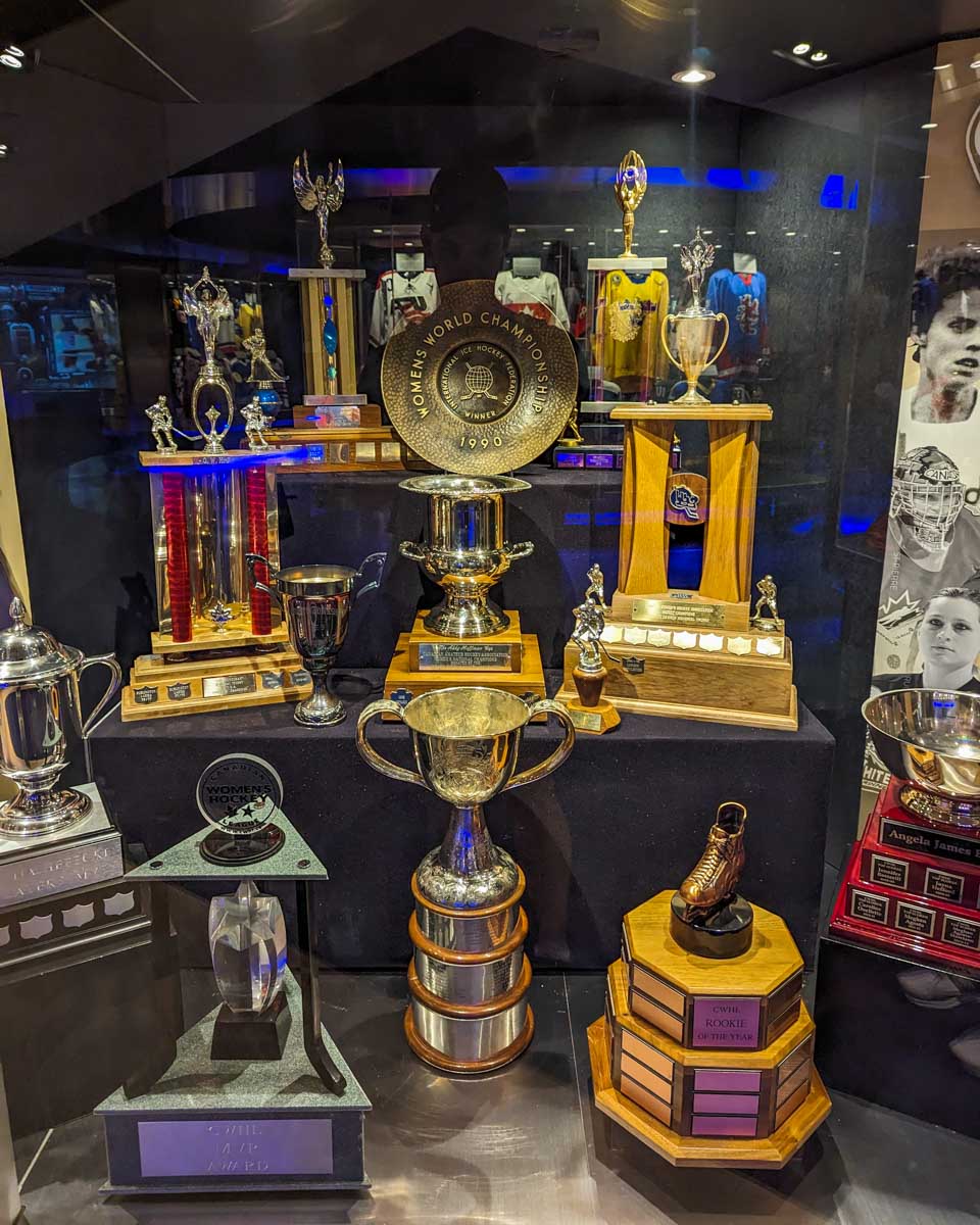 Women's trophies inside the Hockey Hall of fame in Toronto