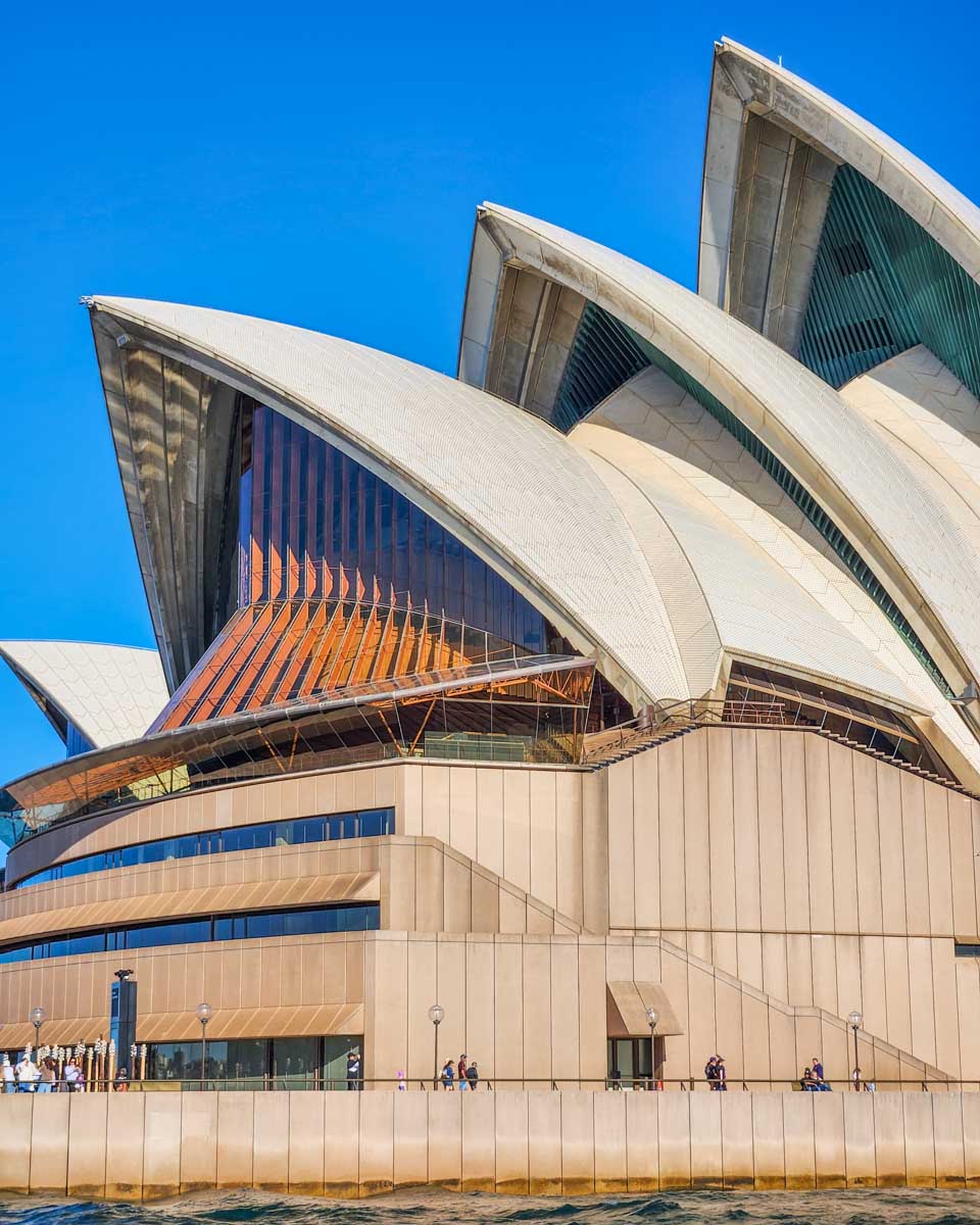 A close up of the Sydney Opera House as seen from the water on the Journey Beyond the Cruise Sydney lunch cruise