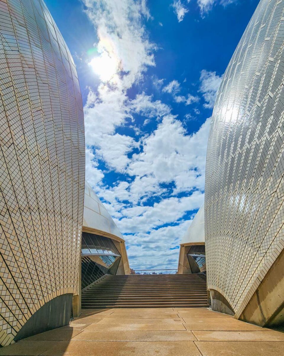 A close up of the sails of the Sydney Opera House on a guided tour