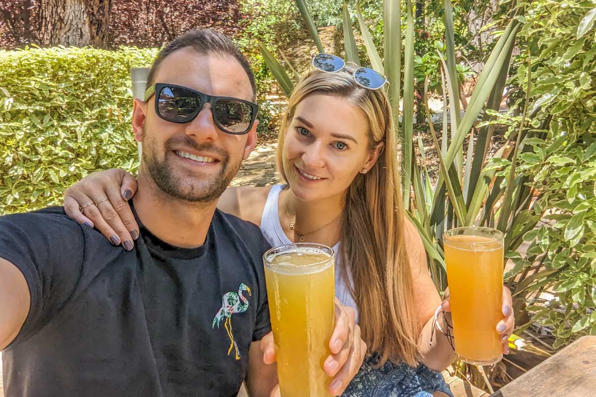 Bailey and Daniel take a selfie with beers in the Swan Valley