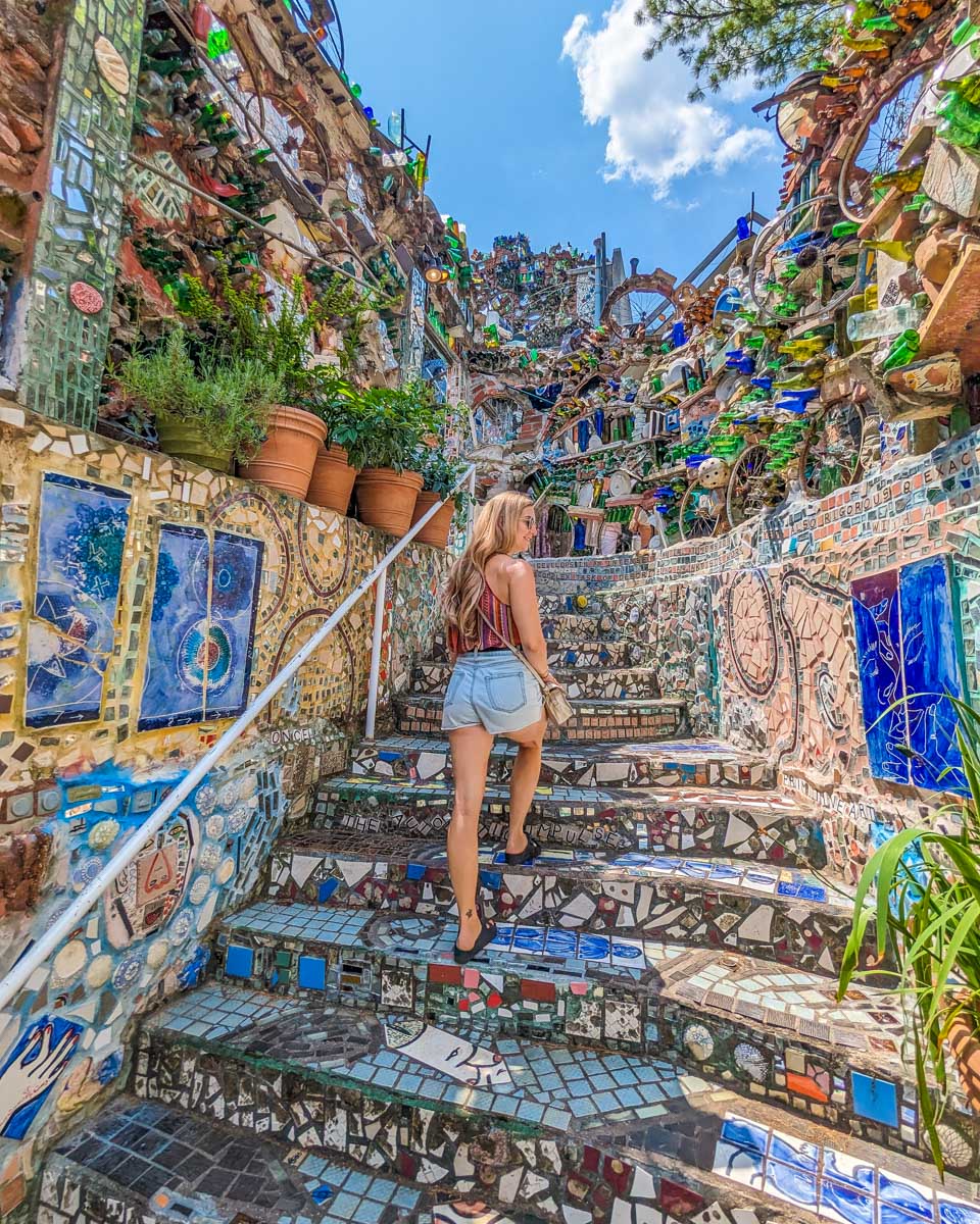 Bailey walks through Philadelphia's Magic Gardens in Philadelphia, USA