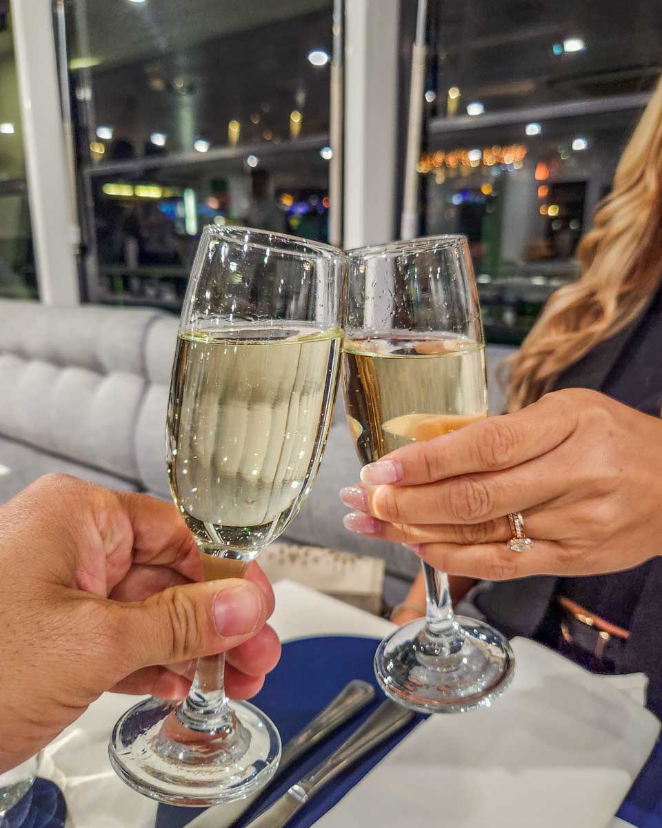 Cheers with Champagne on a Sydney harbour dinner cruise