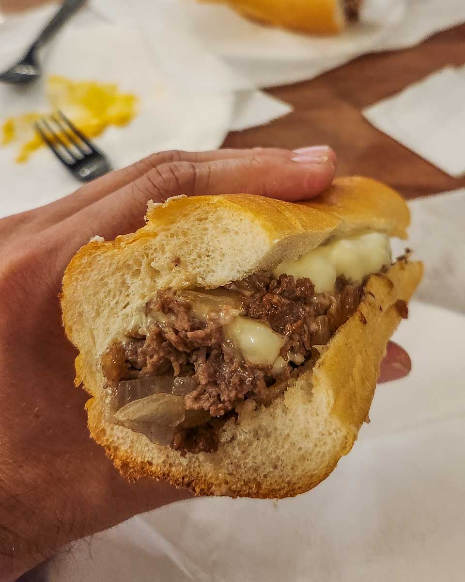Close up of a Philly Cheese Steak in Philadelphia, USA