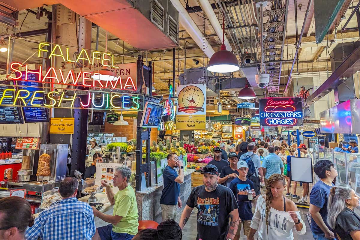 Crowds of people inside the Reading Terminal Market in Philadelphia, USA