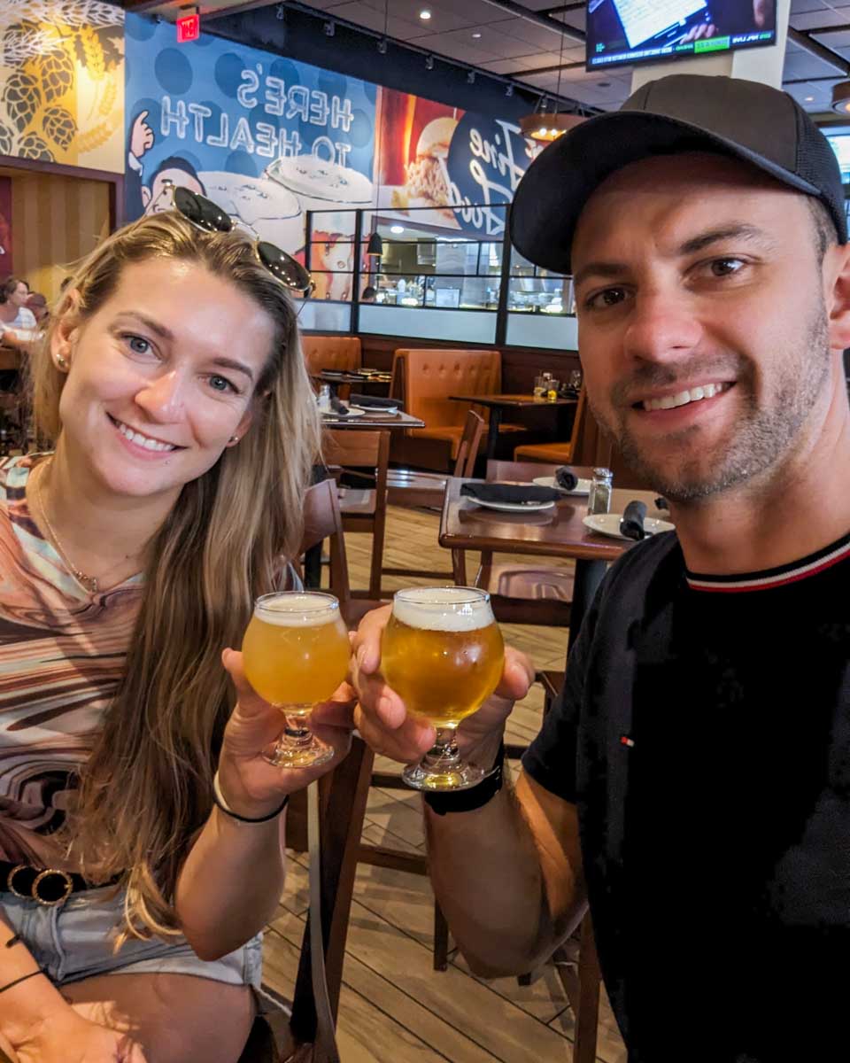 Daniel and Bailey enjoy drinks at Iron Hill Brewery in Philadelphia, USA