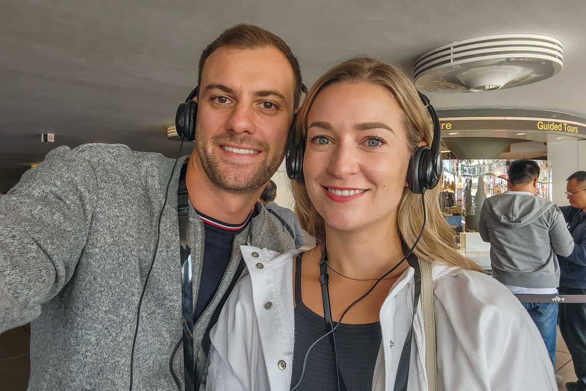 Daniel and Bailey take a selfie during a Sydney opera house Tour in sydney, Australia