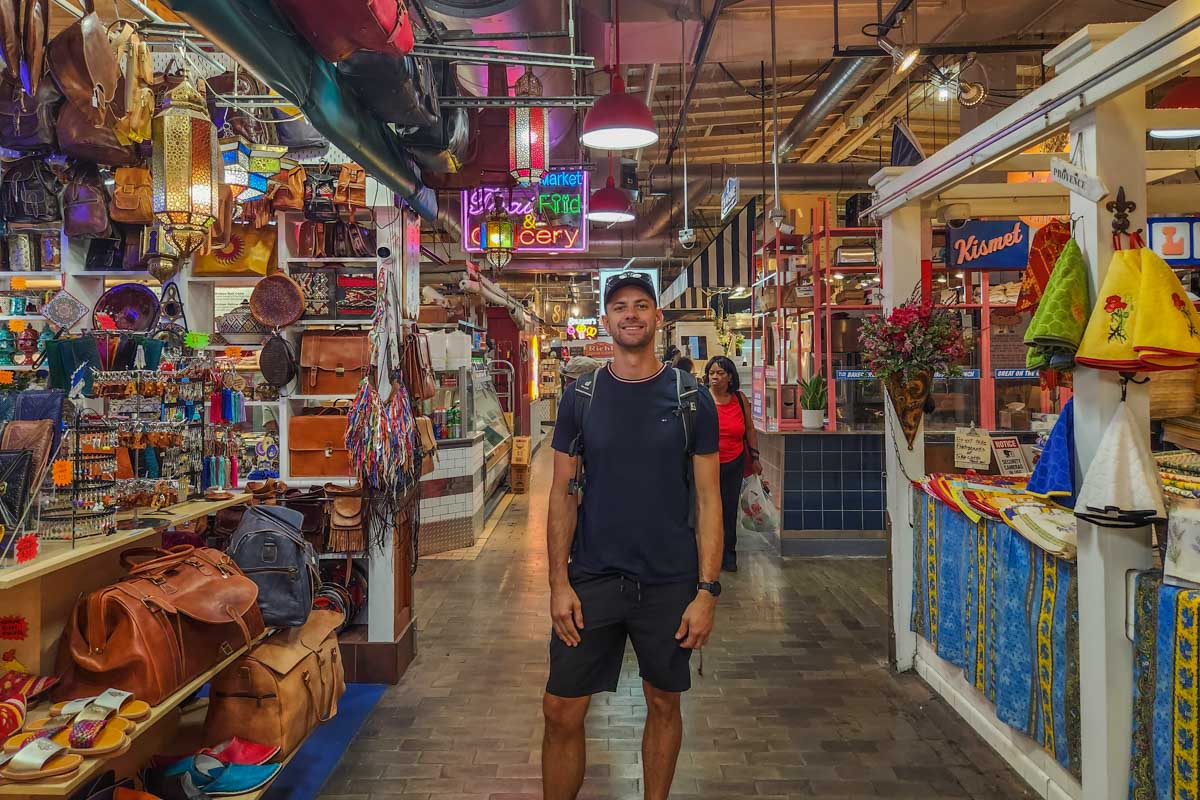 Daniel in the Reading Terminal Market during our food tour in Philadelphia