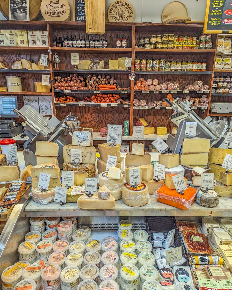 Inside of a cheese shop in the Italian Market in Philadelphia