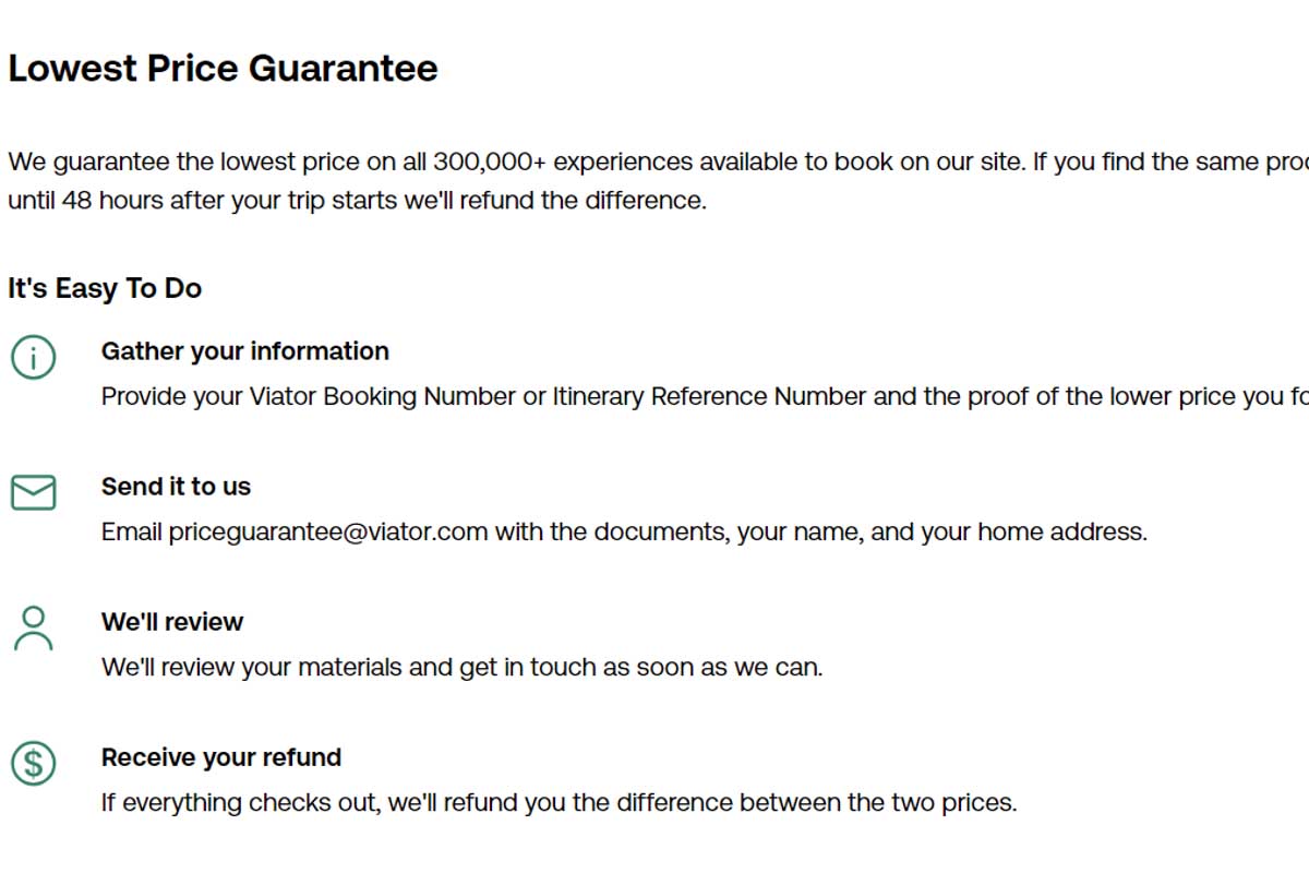Lowest price guarantee from Viators website