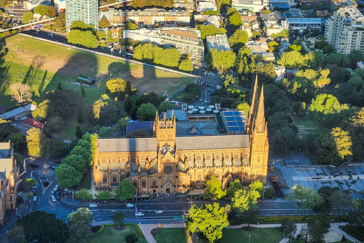 St Mary's Cathedral as seen from the Sydney Tower,