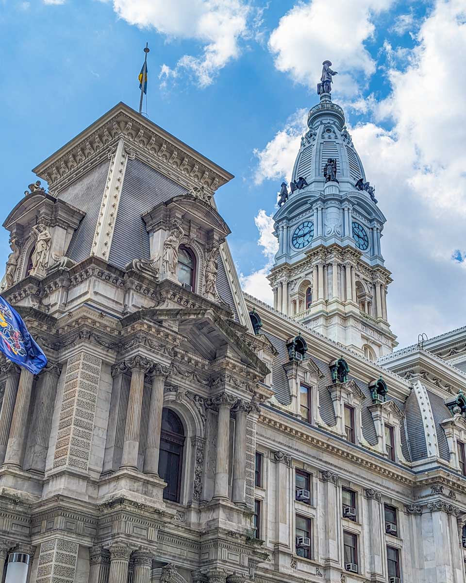 The William Penn statue on top of City Hall in Philadelphia, USA