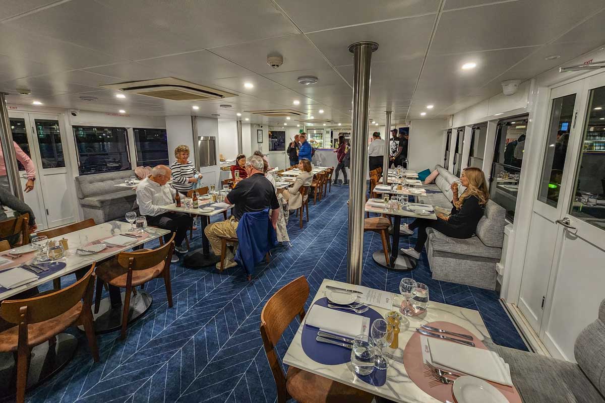 The dinning area on a dinner cruise in Sydney Harbour, Australia