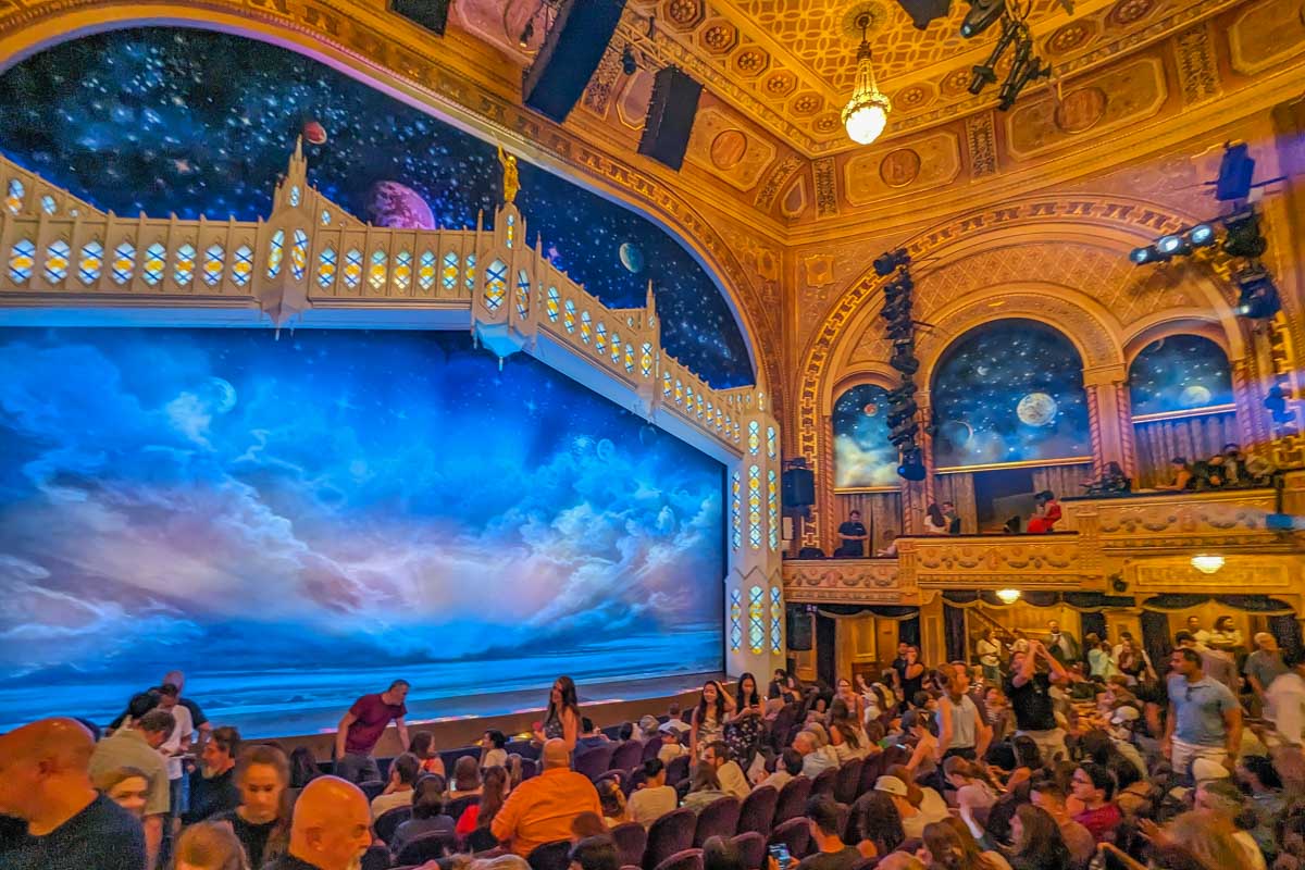 The packed Broadway Theater that shows The Book of Mormon in New York City
