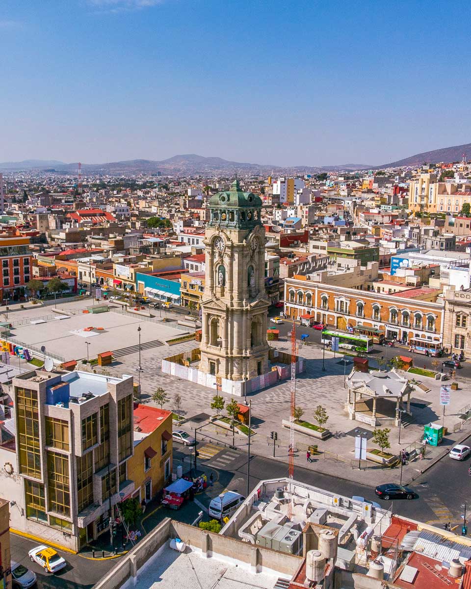 Town square of Pachuca as seen from a drone