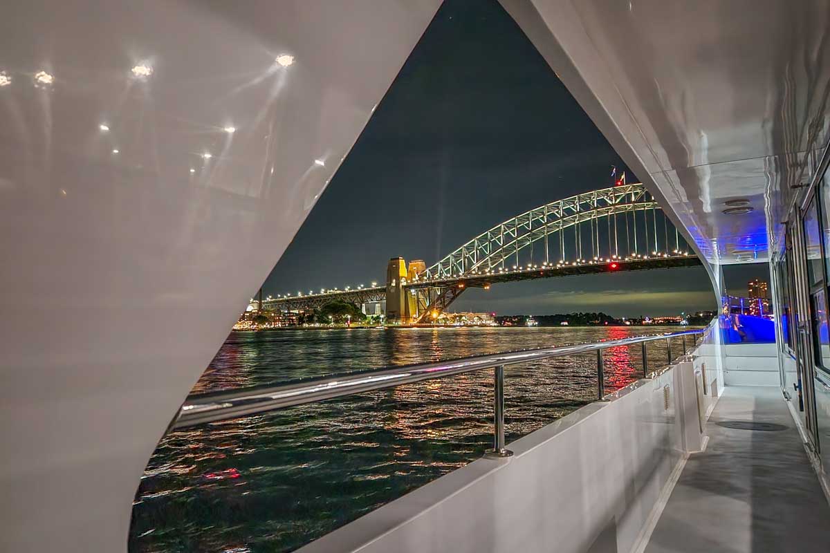 Views of the Sydney Harbour Bridge from a dinner cruise in Sydney Harbour