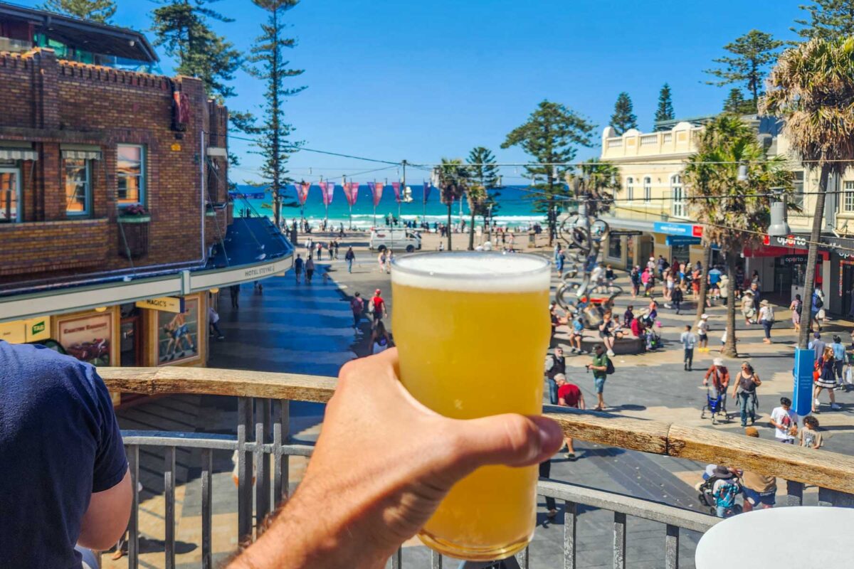 A beer on the balcony of the New Brighton Hotel in Manly, Sydney