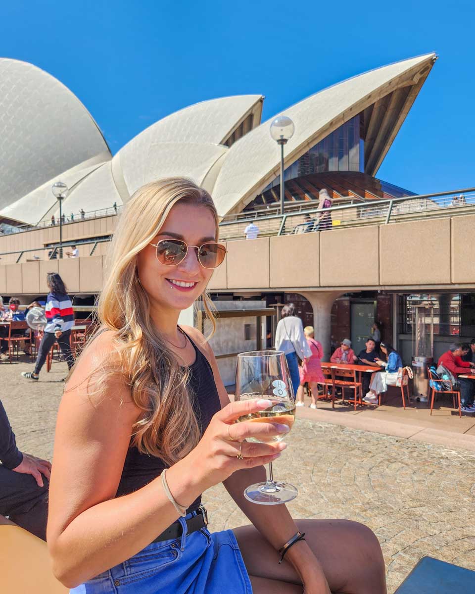 Bailey enjoys a drink at the House Canteen at the Sydney opera House