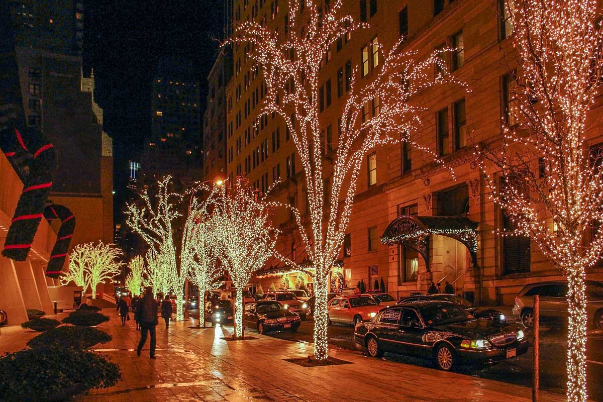 Christmas lights in the streets of New York City