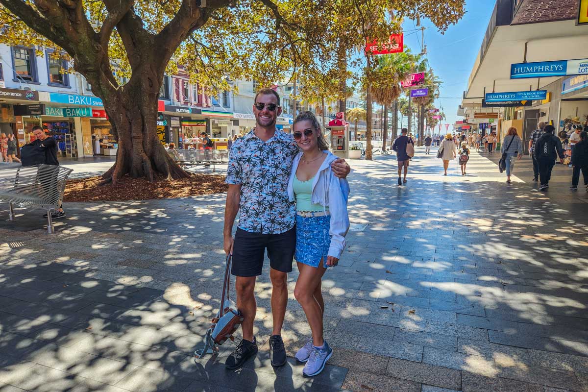 Daniel and Bailey in the shopping are at Manly Beach