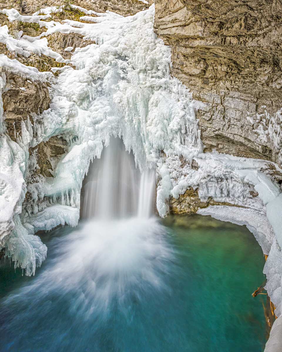 Johnston Canyon lower waterfall in winter